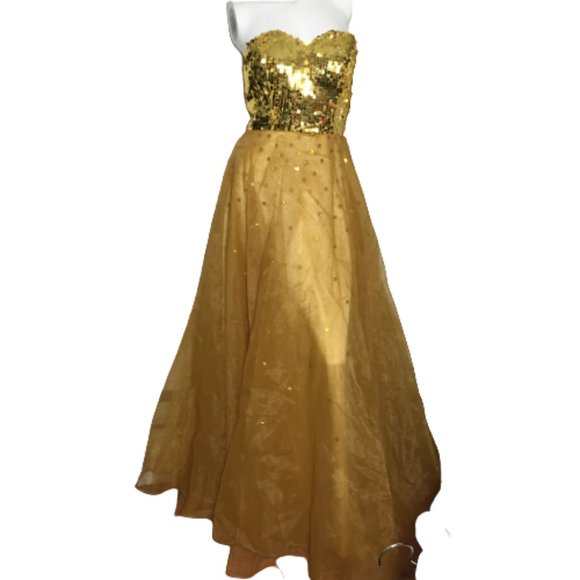 Gold Sequins Strapless Gown - Picture 12 of 14